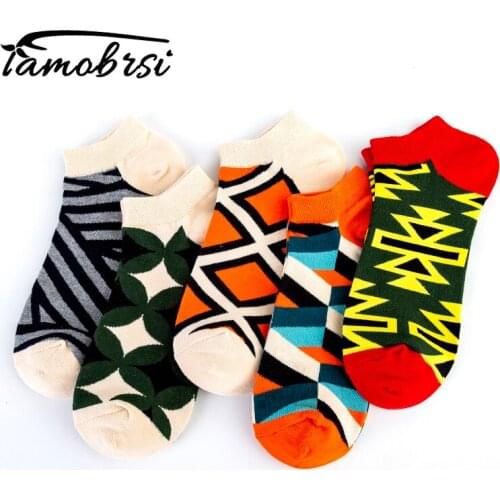 New Ankle Checkerboard Geometric stripe Happy Style Socks Casual Pattern Street Skate Socks Cotton Short Funny Women Men Socks