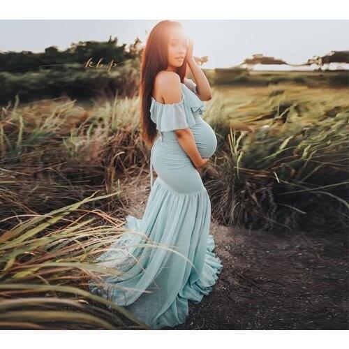 Ruffles Maxi Maternity Gown For Photo Shoots Cute Sexy Maternity Dresses Photography Props 2019 Women Pregnancy Dress Plus Size