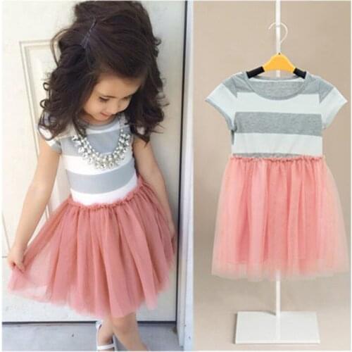2-11 Years Girls Dress Gray Striped Patchwork Princess Dresses For Girls 2019 Autumn Pink Lace Tutu Dresses For Girls Clothing