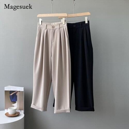Casual Suit Pants 2021 Autumn Spring Fashion New Pants for Women Korean Style Ankle-length High Waist Loose Straight Pants 16328