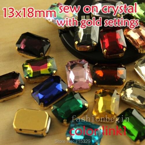 Sew on 24pcs 13x18mm rectangle rhinestones with golden settings strass stones DIY beauty for wedding dress shoes