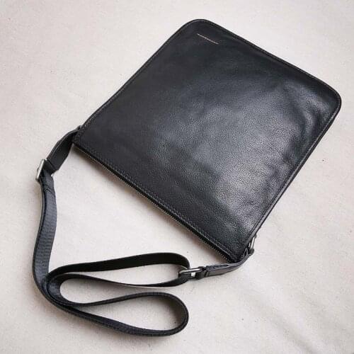 Leather mens bag vertical section ultra-thin shoulder bag Messenger bag head layer leather leisure business