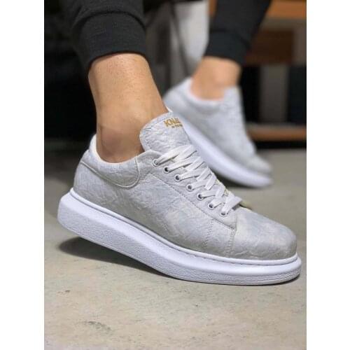 KNACK White Daily Shoes for Men 044 Artificial Leather Rubber Lace-up Fall & Spring Casual Lightweight Sport Footwear Boots Heel Fast and Free Shipping High Quality Fabric New Season Fashion Trendy 2021