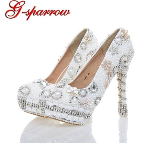 Gorgeous White Pearl Bridal Dress Shoes Women High Heels for Homecoming Shoes Size 10-12 Customized Wedding Bridal Dress Shoes