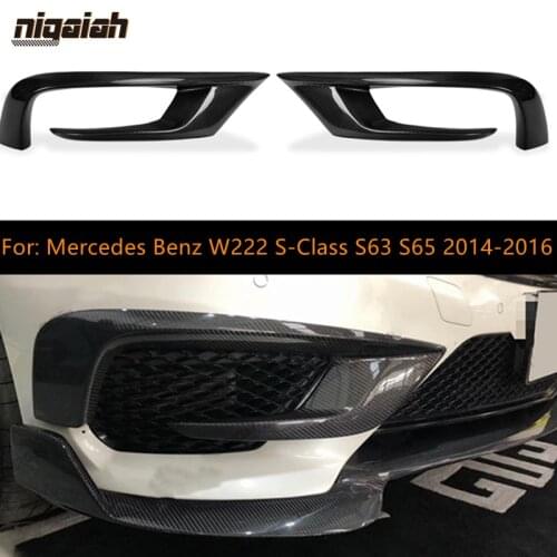 W222 Car Front Bumper Splitter Spoiler For Mercedes Benz W222 S-Class S63 S65 2014-2016 Vent Flaps Lip Trim Aprons Carbon Fiber