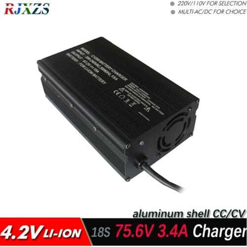 75.6V 3.4A charger for 18S lipo/ lithium Polymer/ Li-ion battery pack smart charger support CC/CV mode 4.2V*18=75.6V