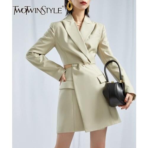 TWOTWINSTYLE Hollow Out Tunic Blazer For Women Notched Long Sleeve High Waist Minimalist Blazers Female Fashion New Clothing