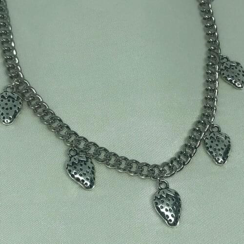 Strawberry Choker Neck Silver Women Jewelry Accessories Gothic Style Hip Hop Best Friend Womens Neck Chain Pendant Goth Punk