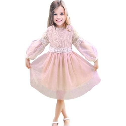 Fanfiluca Elegant Girls Lace Dress Lantern Sleeve White Dresses Cute Princess Birthday Party Kids Clothes for Girls 10 Years Old