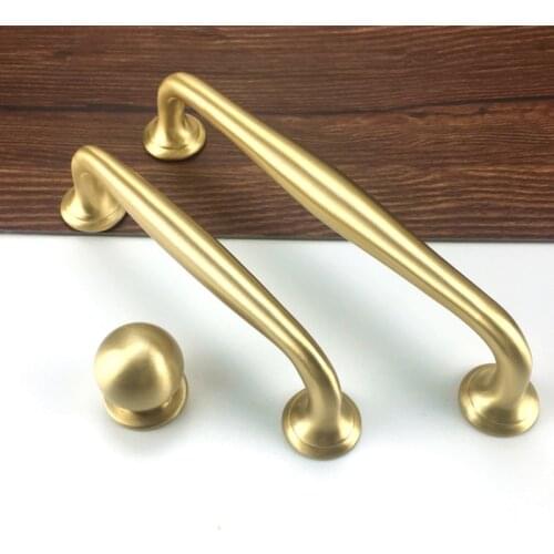 Gold Brass Round Solid Brass Cabinet Knobs And Handles Drawer Furnitures Cupboard Wardrobe Golden Knobs