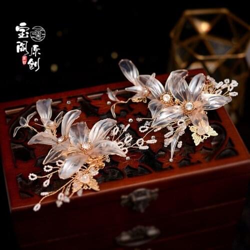 1 Pair Super Fairy Chinese Style Bride Wedding Flowers Liquid Flower A Pair Hairclips Vintage Wedding Side Clip Hair Jewelry