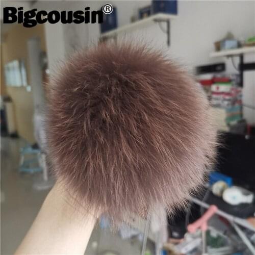 1PC Fluffy Natural Fur Pompoms 13cm Real Fox Fur Pom Pom Dark Coffee Fur Balls High Quality Fur Balls For Beanies knitting Hats