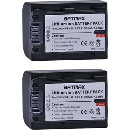 2Pcs 1100mAh NP-FH50 NP FH50 NPFH50 Battery for Sony FH70 FH100 A230 A330 A290 A380 A390 HDR-TG1E TG3 TG5 TG7 DSC-HX1 DSC-HX200