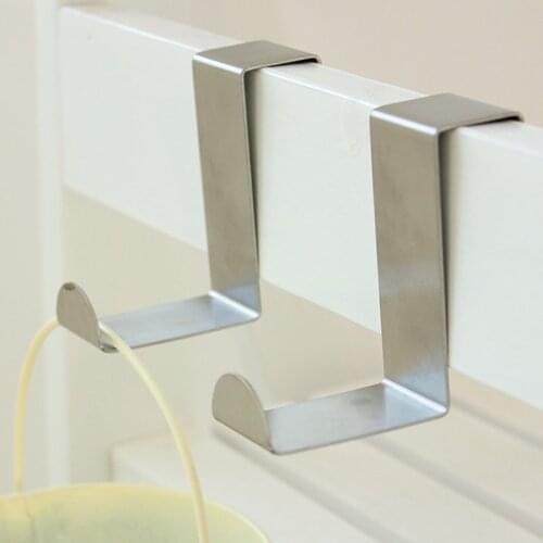 2Pcs Multifunctional Stainless Steel Over Door Hook Home Kitchen Cupboard Cabinet Towel Coat Hat Bag Clothes Holder Organizer