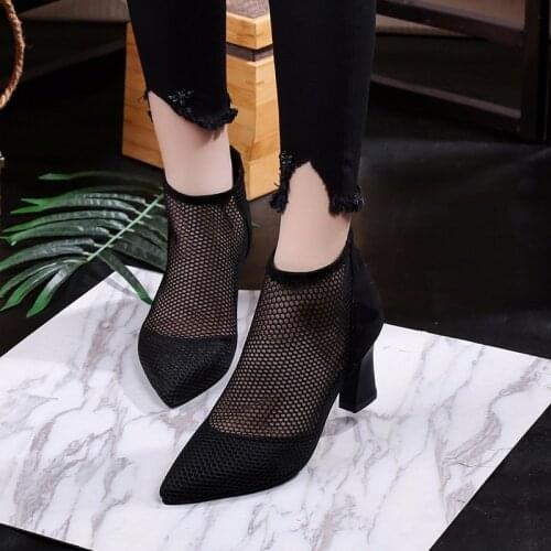 2020 New sexy pointed toe thick heel high heels womens sandals Baotou hollow back zipper sandals