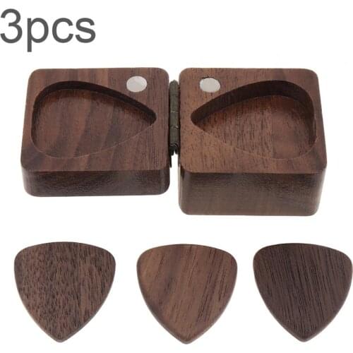 3pcs Wood Material Guitar Picks Plectrum heart shape with Wood Box for Acoustic Bass Electric Guitars Ukulele