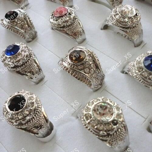 50pcs Wholesale lots Jewelry Ring Mens Rhinestone Silver Plated Rings Free Shipping RL142