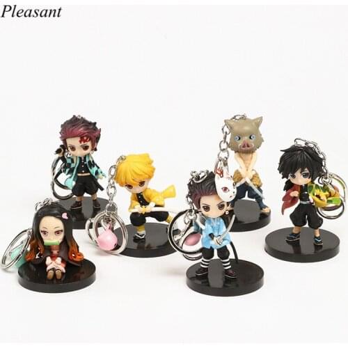 6 Pieces of Demon Slayers Blade Keychain Nidouzi Kitchen Door Tanjiro Inosuke Zenyi Yiyong Garage Doll Pendant Free Shipping