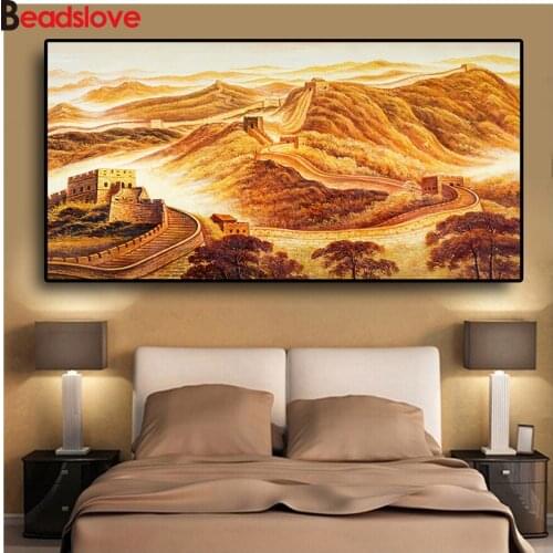 DIY 5D Diamond Painting Chinese Style Gold Great Wall Embroidery Full Square/Round Rhinestone Mosaic large corridor Decoration