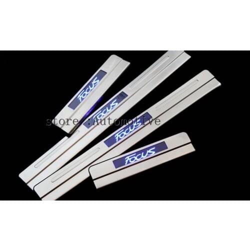 Car Styling for Ford Focus 2 mk2 accessories 2005 2006-2009 2011 stianlesssteel LED door sill protector scuff plate sills guard