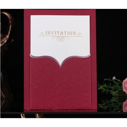 Free shipping 50pcs/lot elegant win red wedding invitation card business birthday invitations free customize printable