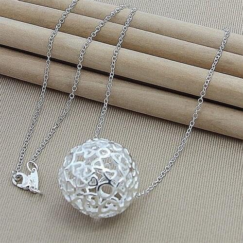 Free Shipping 925 Sterling Silver Fashion Simple Big Round Ball Pendant Necklace For Women Men Christmas Gift