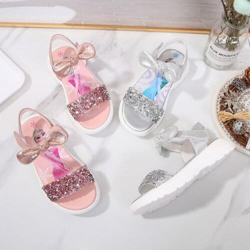 Disney Girls Sandals Frozen Elsa 2021 Summer New Girls 4-12 Years Old Princess Shoes Magic Buckle Sandals