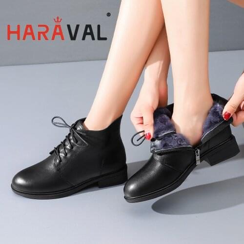 HARAVAL Women Ankle Chelsea Boots Shoes Low Heels Elegant Fashion Genuine Leather Women Footwear Shoes Female Boot Lace Up E482L