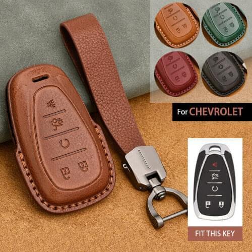 Car Key Case Cover For Chevrolet Chevy Camaro Cruze Malibu Sonic Volt Tracker 2017 2018 2019 Genuine Leather Smart Remote KeyFob
