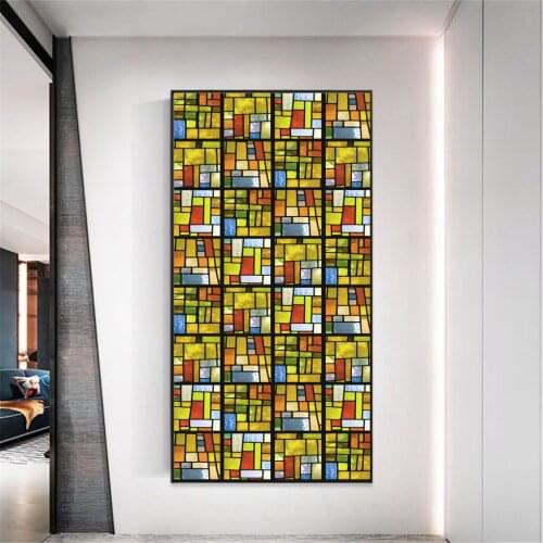 Decorative Windows Film Privacy Square Brick Art Stained Glass Window Stickers No Glue Static Cling Frosted Window Cling Tint