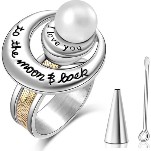 Unisex Cremation Urn Rings for Ashes I Love You to the Moon and Back Urn Keepsake Jewelry Holder Locket Ring for Human/Pet Ash
