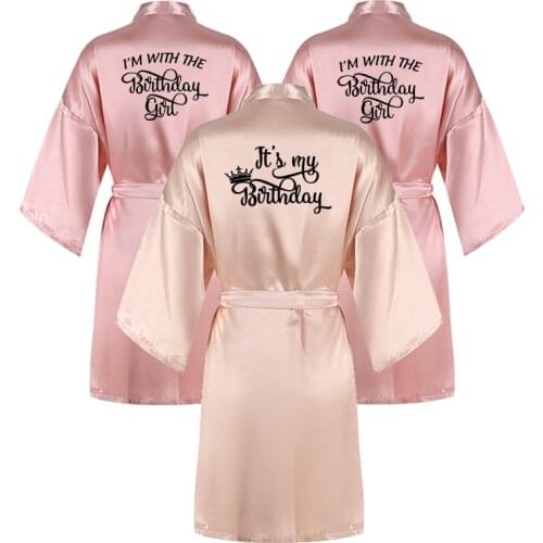 Short satin robe women with crown its my birthday kimono i'm with the birthday girl team squad gift 2021 birth party robes