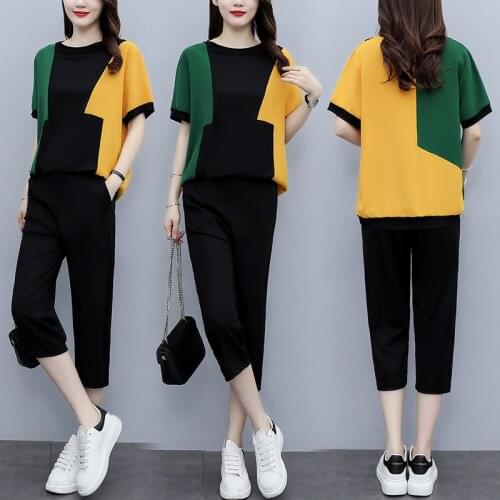 Summer Casual Trousers Suit Set Fashion Loose Two Piece Set Ensemble Femme Deux Pieces Year-old Female Costume Clothes For Women