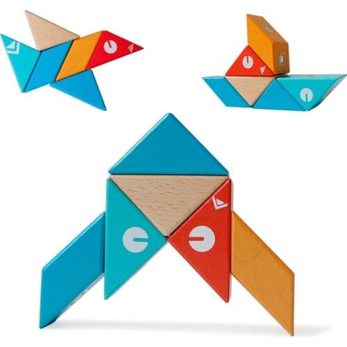 MAGPLAYER Cognitive Interactive Game Toys Early 6PC Learning Magnetic Wooden Blocks Toys Preschool Educational Toys for Children