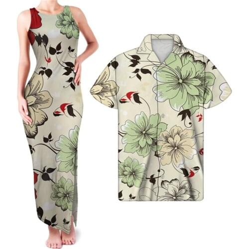 HYCOOL Fashion Sexy Sleeveless Long Gowns Women Hand-Paint Print Elegant Casual Bodycon Maxi Wedding Party Dress Match Men Shirt
