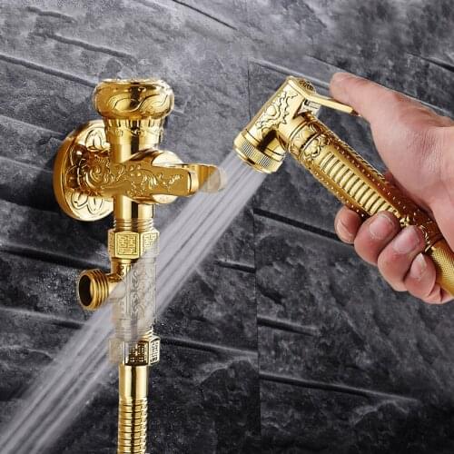 Fashion High Quality Total Brass Gold Bathroom Bidet Faucet Set Toilet Gun Set Bathroom Shower Tap Mixer Wall Mounted