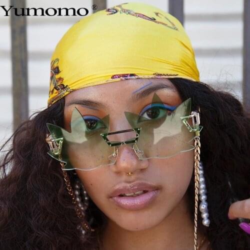 2020 New Punk Rimless Sunglasses Gradient Fashion Sunglasses Brand Designer Retro leaf-shaped glasses Steampunk glasses