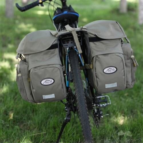 New 50L 1.35kg Canvas Bicycle Carrier Bag Rear Rack Trunk Bike Luggage Back Pannier Cycling Storage Two Bag