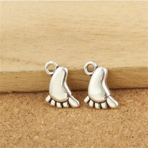 BULK 30 Zinc Alloy Antique Silver Plated Baby Feet Footprint Charms Baby Shower / Mom to Be Jewery Making Idea 14*10mm