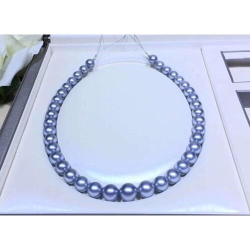 Round 9-10m Fresh Water Rose Blue Pearls Necklaces for Women Fine Birthday Presents for Women