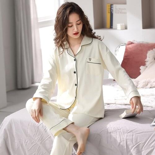 Pyjamas Female Full Pure Cotton Home Wear Autumn Winter Pijamas Mujer Long Sleeve Long Pants Suit Lapel Pajamas Set Sleepwear