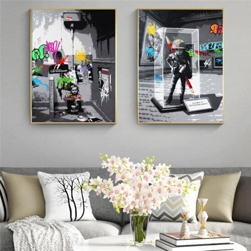 Pop Street Banksy Graffiti Art Oil Painting on Canvas Wall Art Posters Prints Wall Pictures for Living Room Home Wall Cuadros
