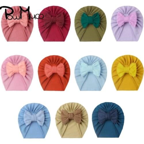 Powmuco Lovely Handmade Bowknot Baby Girls Turban Hat Newborn Beanie Caps DIY Children Headwear Birthday Gifts Photography Props