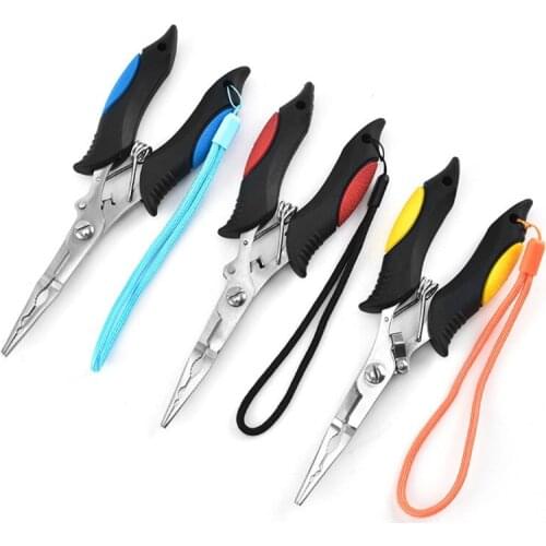 Long Nose Fishing Pliers Fish Hook Pliers Hook Remover Split Ring Pliers Scissor with Lanyard for Freshwater Saltwater