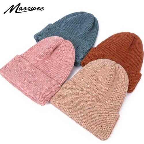Unisex Beanies Hat Winter Wool Hole Knitted Warm Cap Solid Color Outdoor Baggy Retro Beanie Hat Slouchy Rough Thread Soft Bonnet