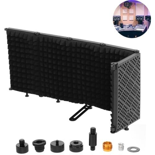 Foldable Microphone Screen Sound Absorbing Vocal Recorder 5Panel Portable Acoustic Isolation Microphone Shield Sound-Proof Plate