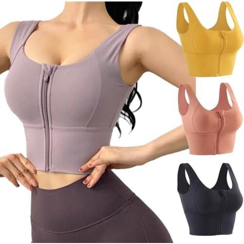 Sports Bra For Women Gathered Without Steel Ring Running Vest Fitness Front Zipper Pad Bra Girl Active Workout Soft Free Bra