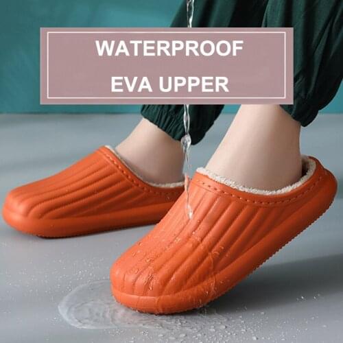 Waterproof New EVA Slippers Women Shoes Flats Autumn Winter Indoor Warm Plush Platform Non Slip Men Home Cotton Slippers Couple