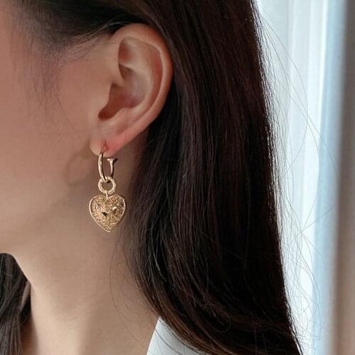 TIMEONLY Vintage Lover Heart Dangle Earring Gold Color Metal Charm Earrings Party Gifts for Women Romantic Elegant Jewellery