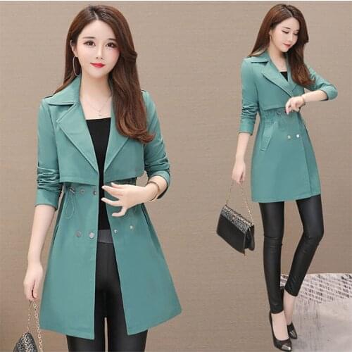 Mid-length Trench Coat 2021 New Spring Overcoat Coats Women Fashion elegant Thin section Windbreaker Outerwear Female Tops R937